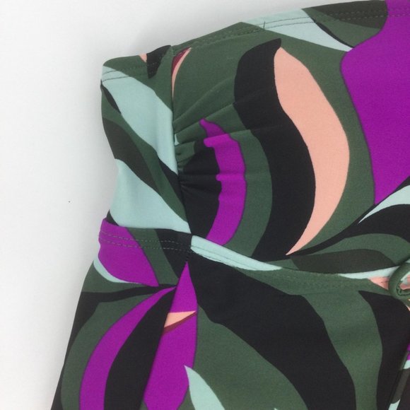 Hula Honey Green Swim Top Size Medium Tankini Tropical Print Lace Up Strapless - Picture 8 of 8